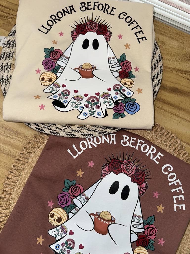 "Llorona Before Coffee" Brown/Orange Shirt