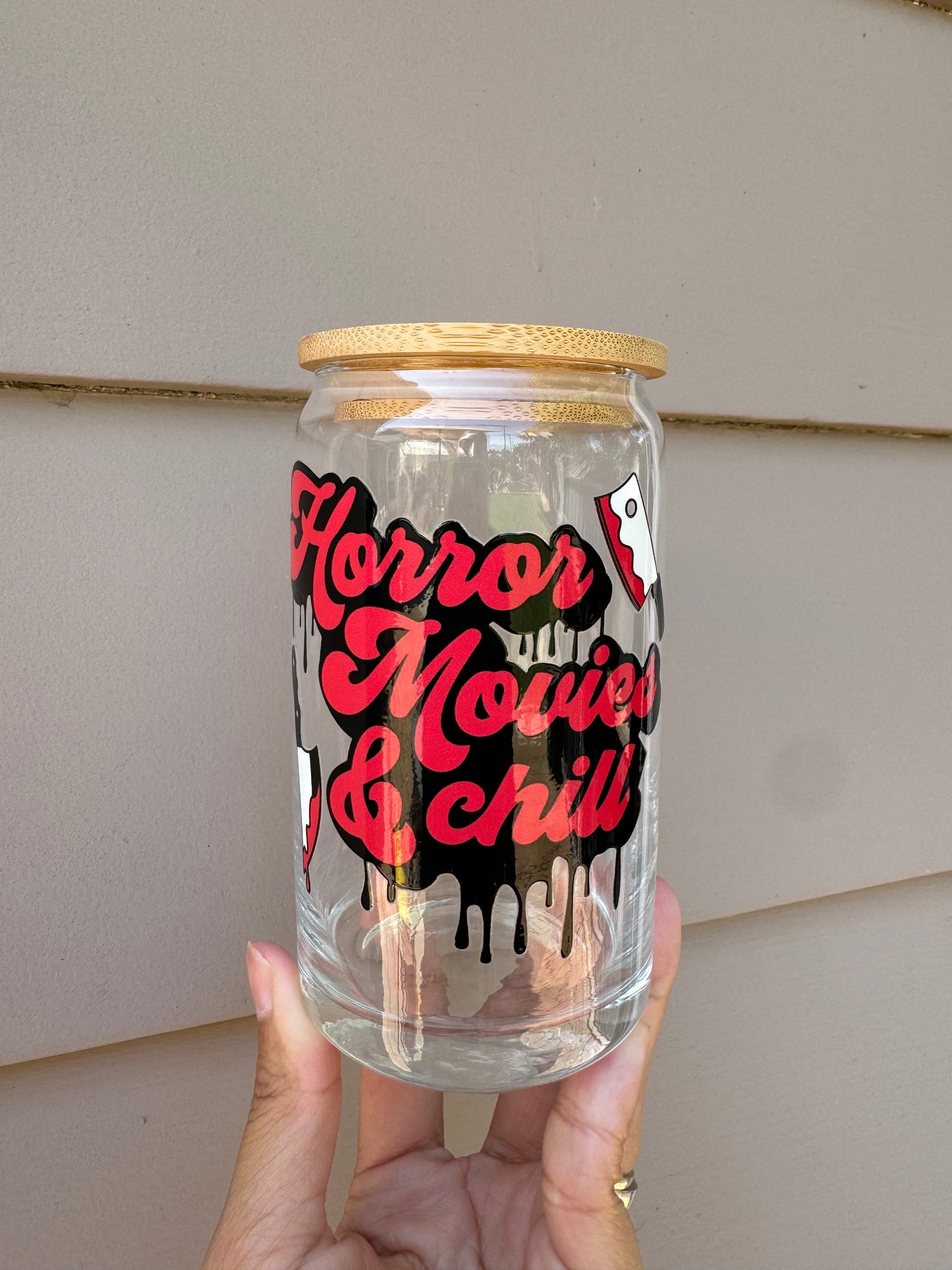 “Horror Movies & Chill” Glass Cup