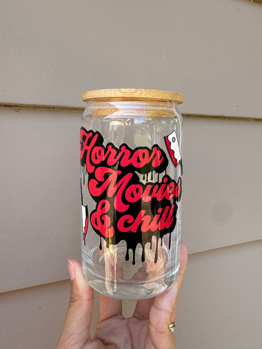 “Horror Movies & Chill” Glass Cup