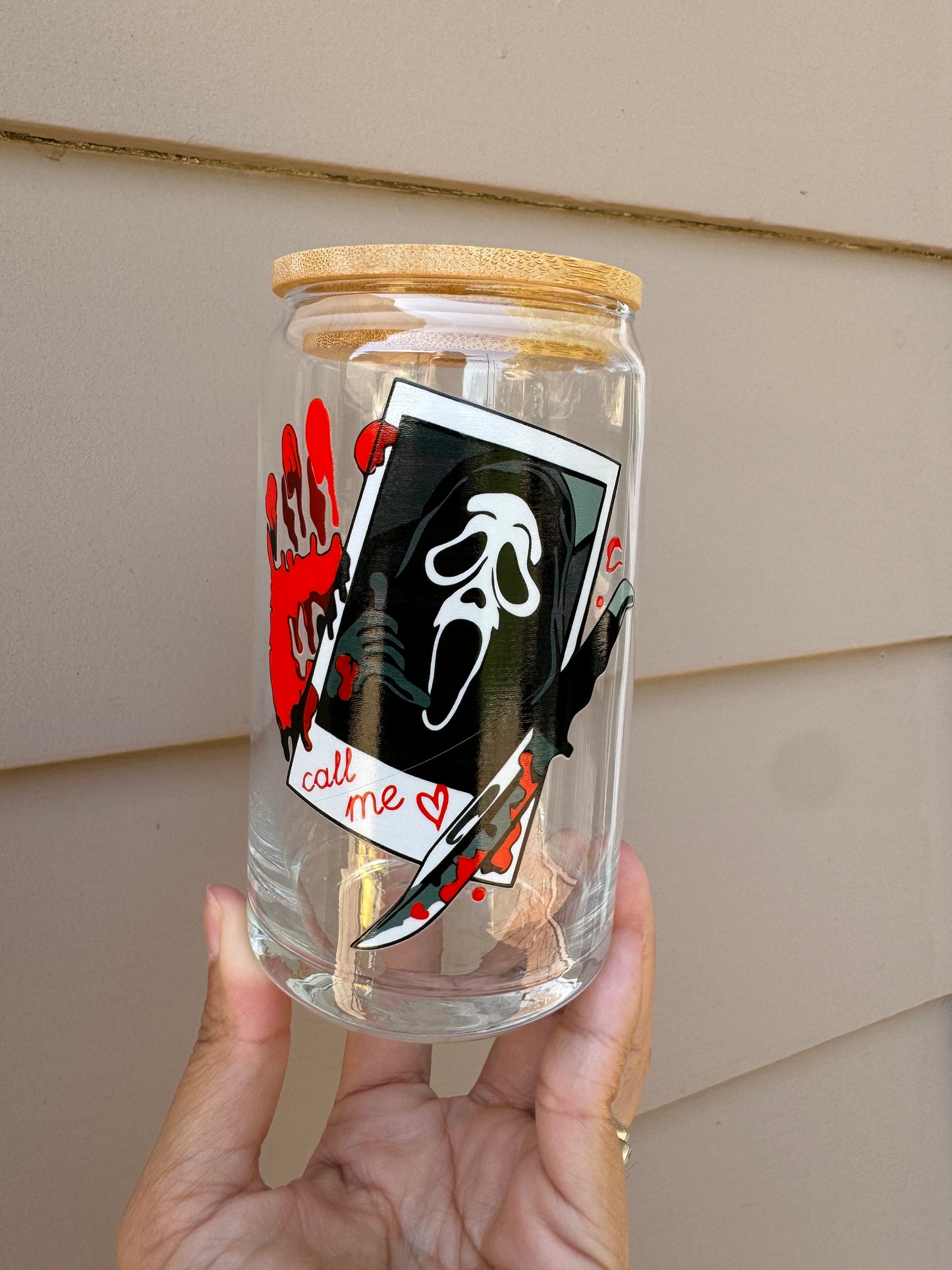 Ghostface Call Me Glass Cup