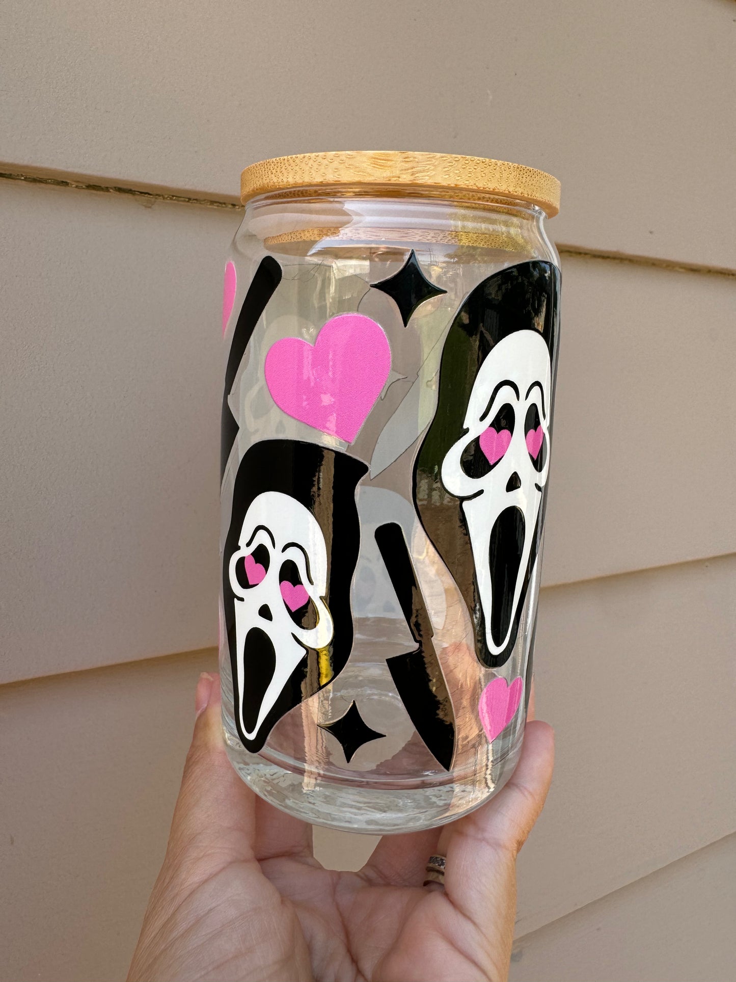 Ghostface Heart Eyes Glass Cup